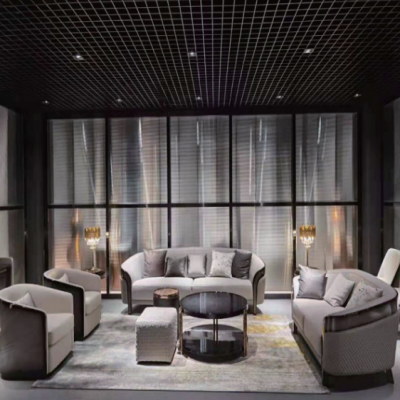Modern sofa for living room covered in luxury leather ( Set )