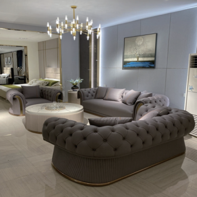 Modern sofa for living room covered in luxury leather ( Set )