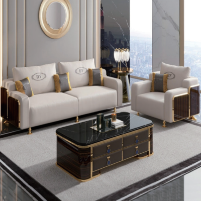 Modern sofa for living room covered in luxury leather ( Set )