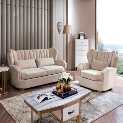 Modern sofa for living room covered in luxury leather ( Set )