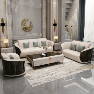 Modern sofa for living room covered in luxury leather ( Set )