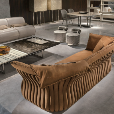 Modern sofa for living room covered in luxury leather ( Set )