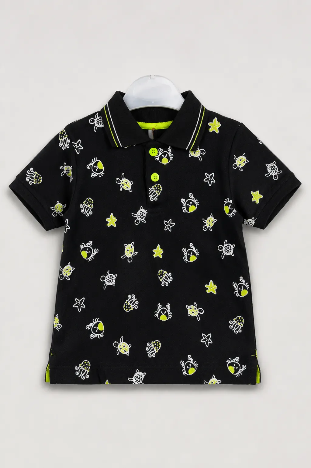 Tuffy Kids Boys Polo T-Shirt – Sea Life Print – Short Sleeve – Black