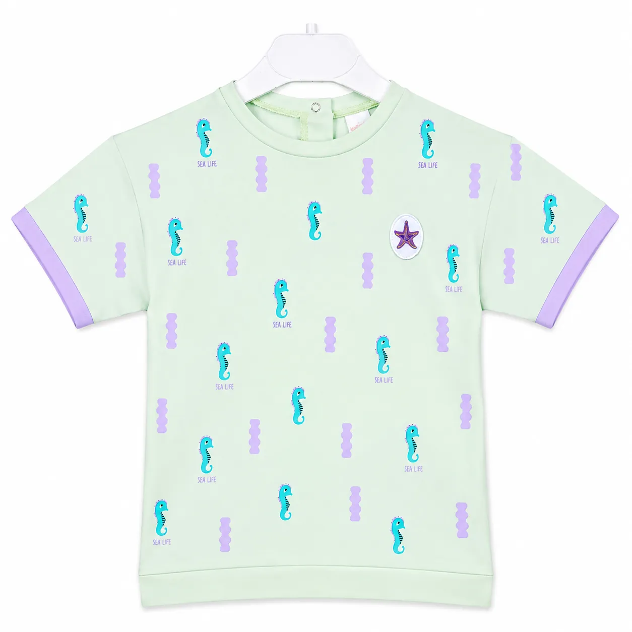 Tuffy Kids Girls Printed T-Shirt – Seahorse Pattern – Short Sleeve – Mint Green color option