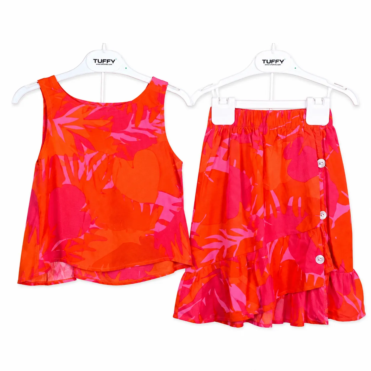Tuffy Kids Girls Floral & Leaf Print Blouse & Skirt Set – 2 Pieces – pink color option
