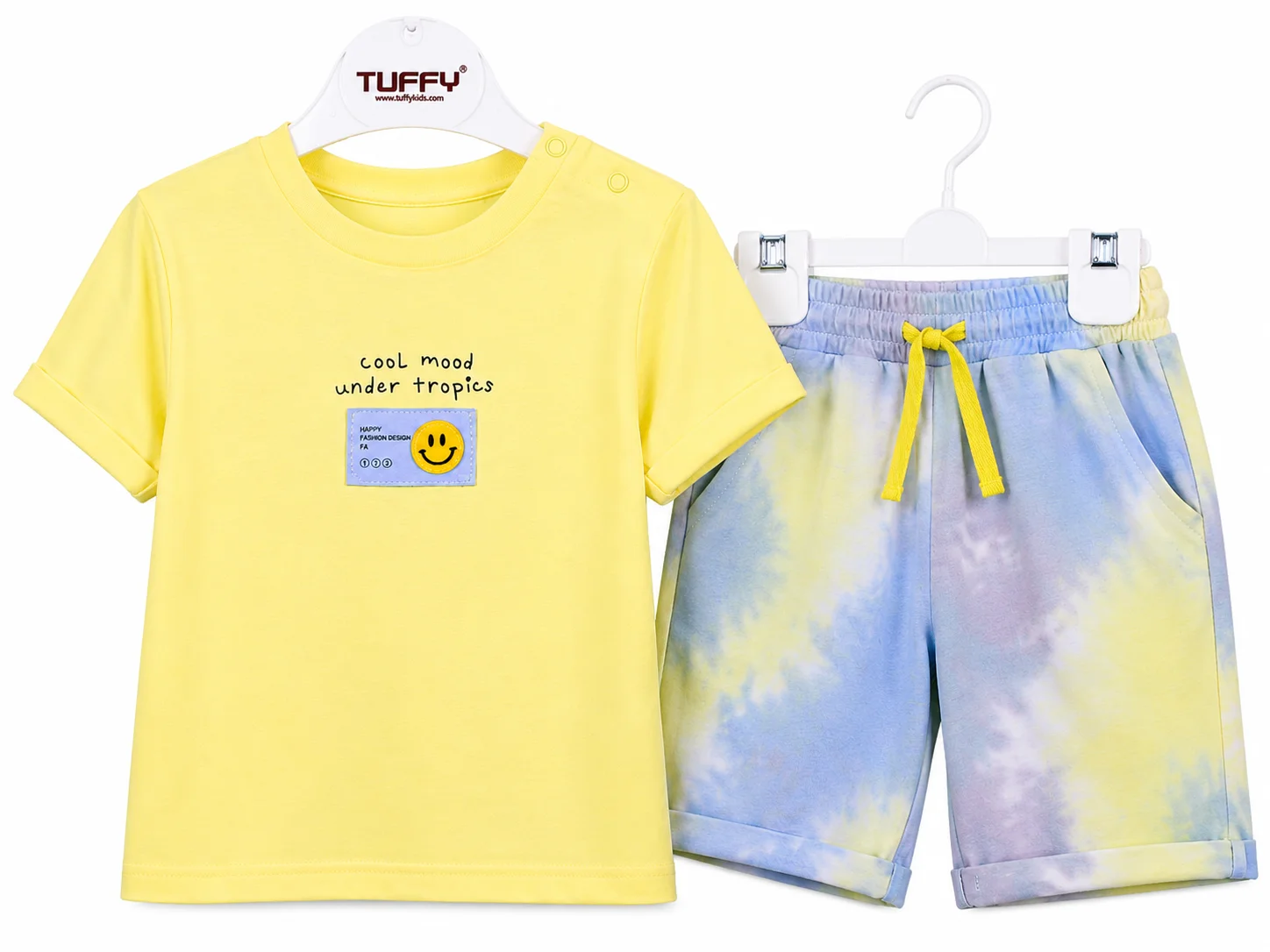 Tuffy Kids Boys T-Shirt & Shorts Set – Tie-Dye Pattern – yellow