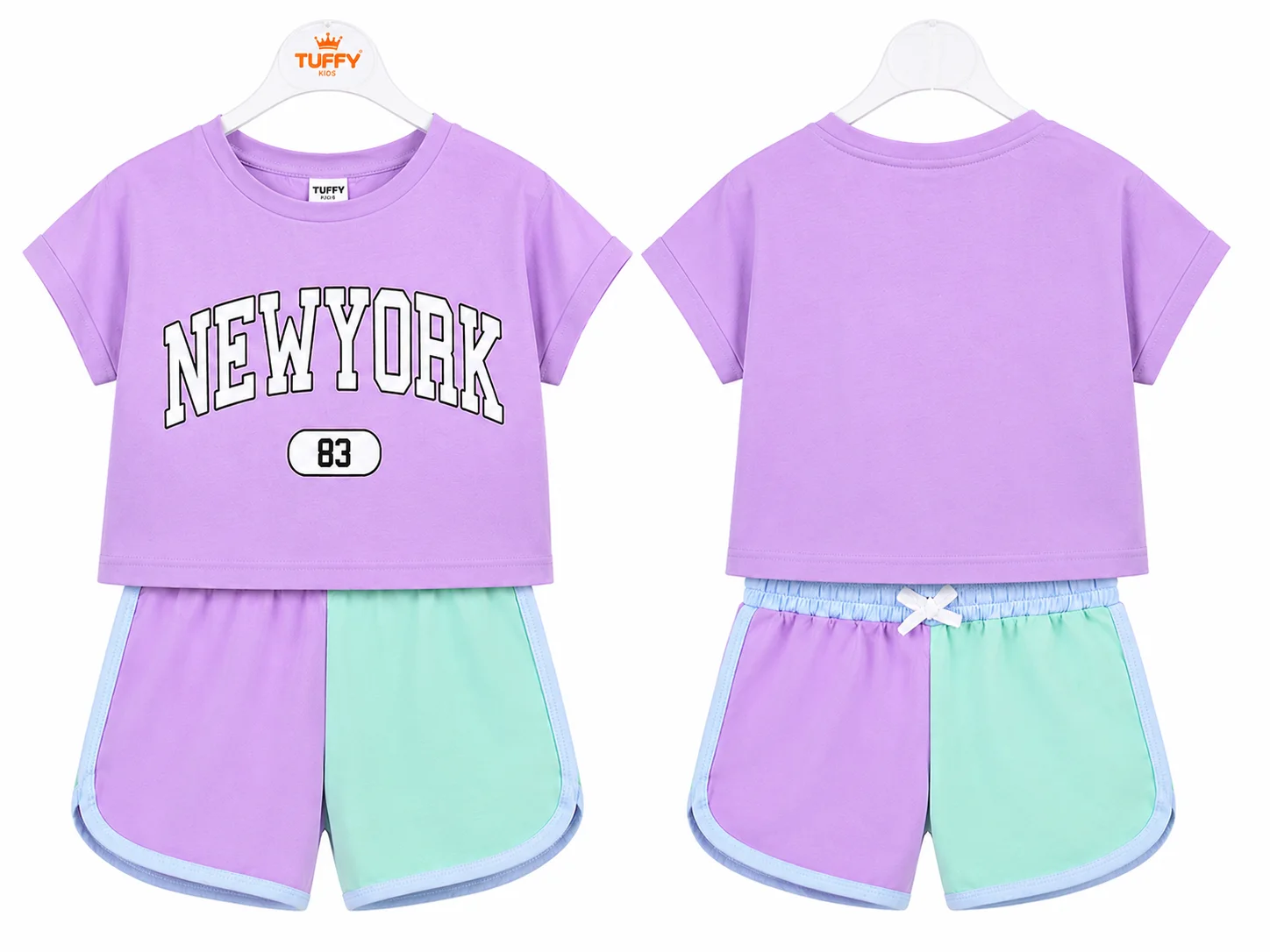 Tuffy Kids Girls T-Shirt & Shorts Set – New York 83 Print – Lilac & Mint Green color option