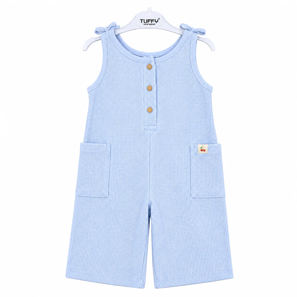 Tuffy Kids Sleeveless Jumpsuit – Textured Wide-Leg Romper – blue color option