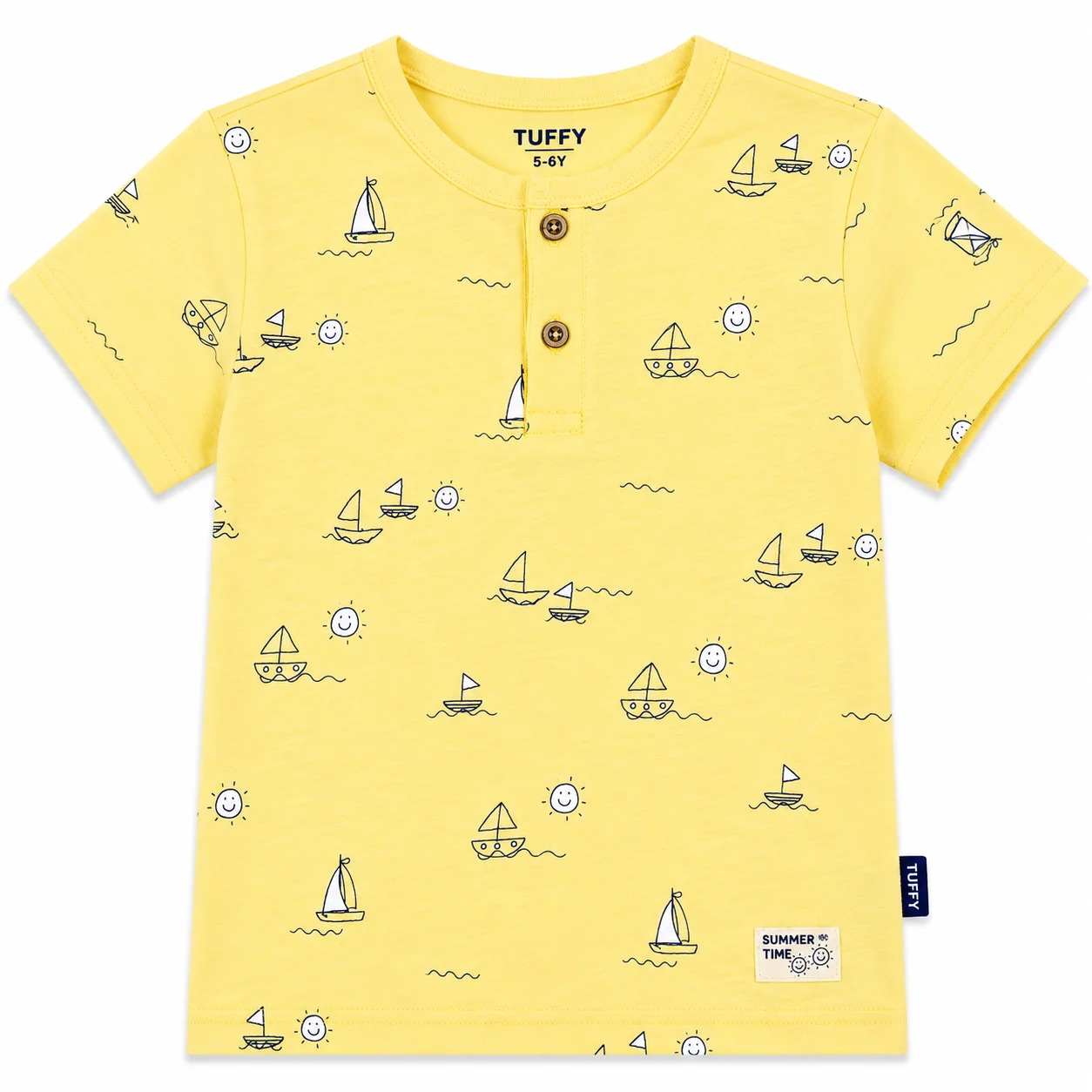 Tuffy Kids - Boys Short Sleeve T-Shirt - Sailboat & Sun Print - Yellow color option