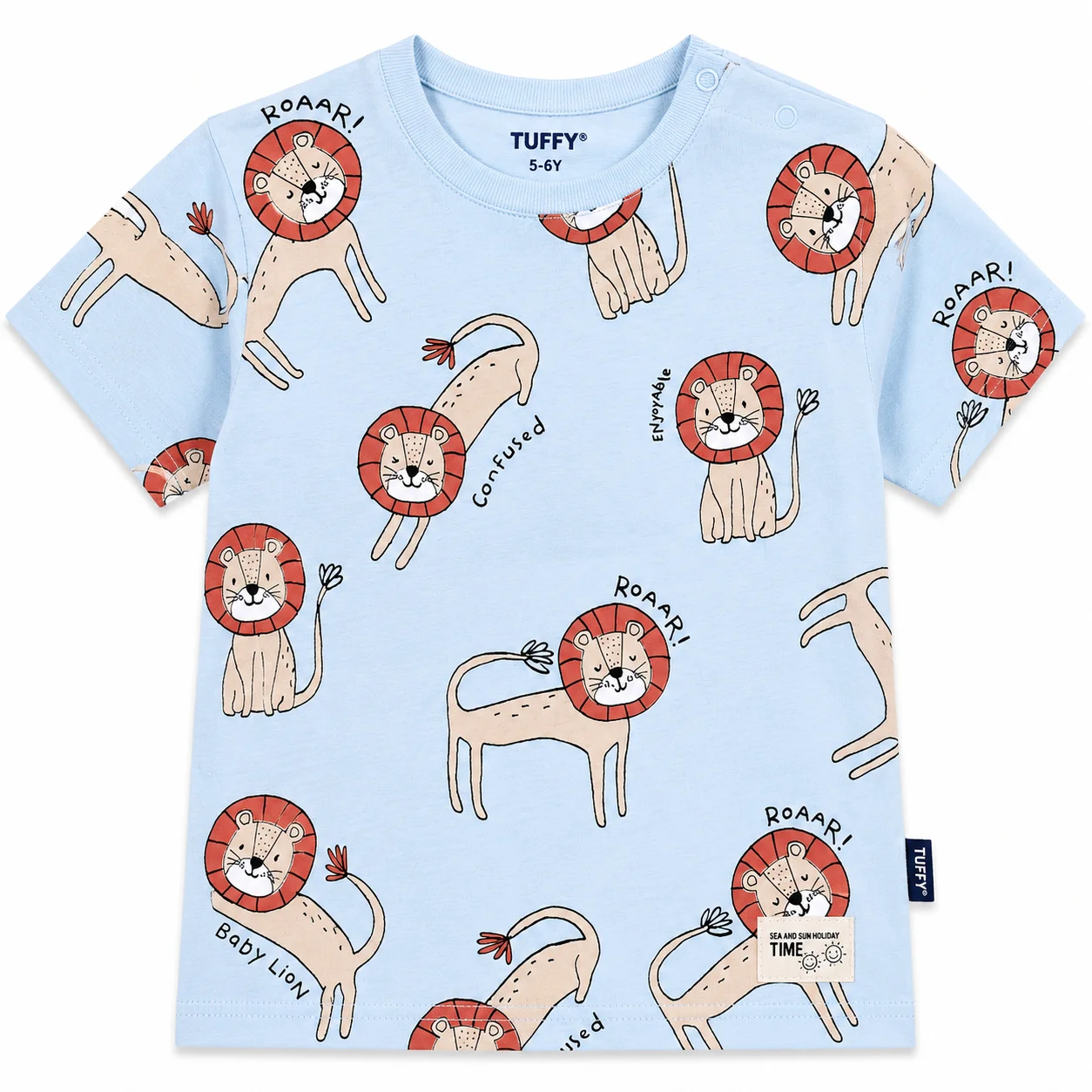 Tuffy Kids - Boys Short Sleeve T-Shirt - Cute Lion Print - Sky Blue color option