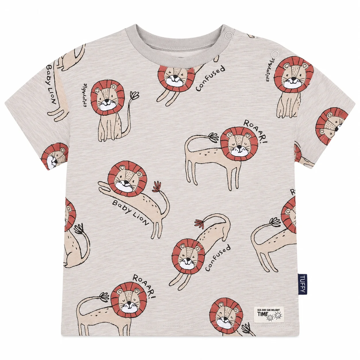 Tuffy Kids - Boys Short Sleeve T-Shirt - Lion Print Design - Light Beige color option