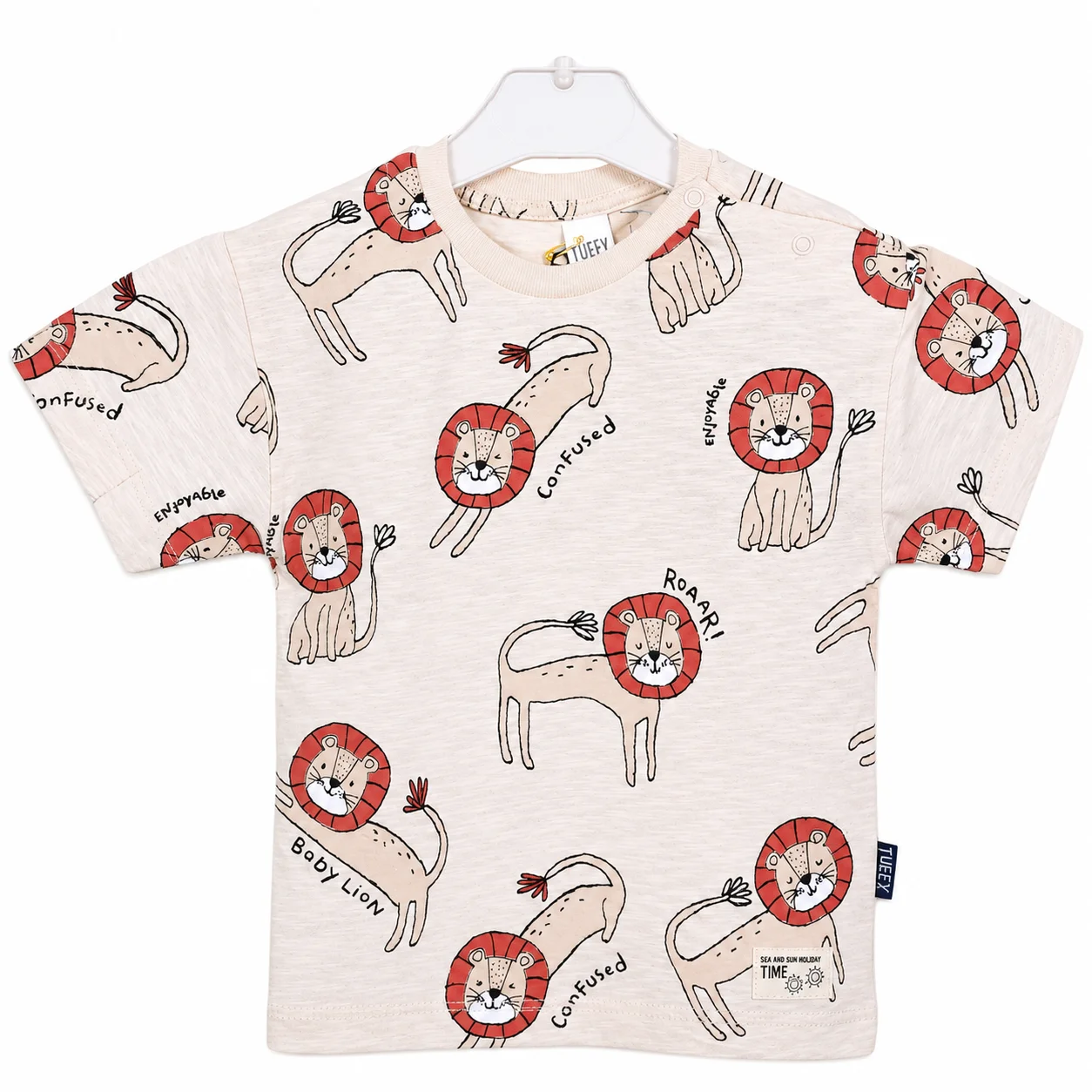 Tuffy Kids - Boys Short Sleeve T-Shirt - Cute Lion Print - Light Beige