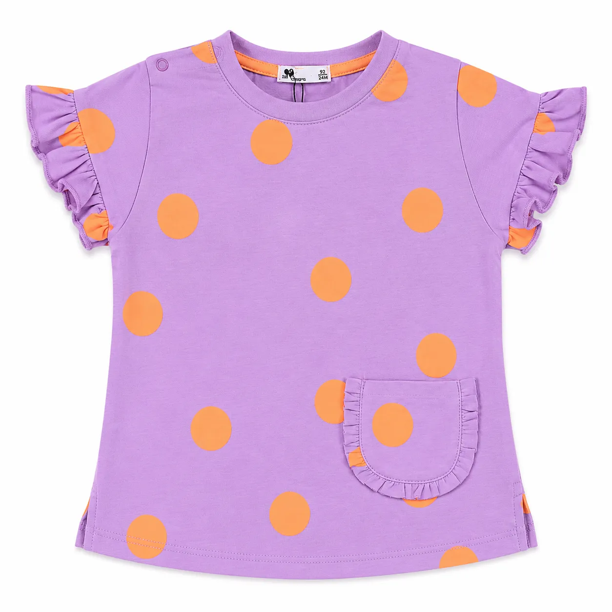 Tuffy Girls Polka Dot T-Shirt – Soft Cotton – Short Sleeve –Lavender & Orange color option