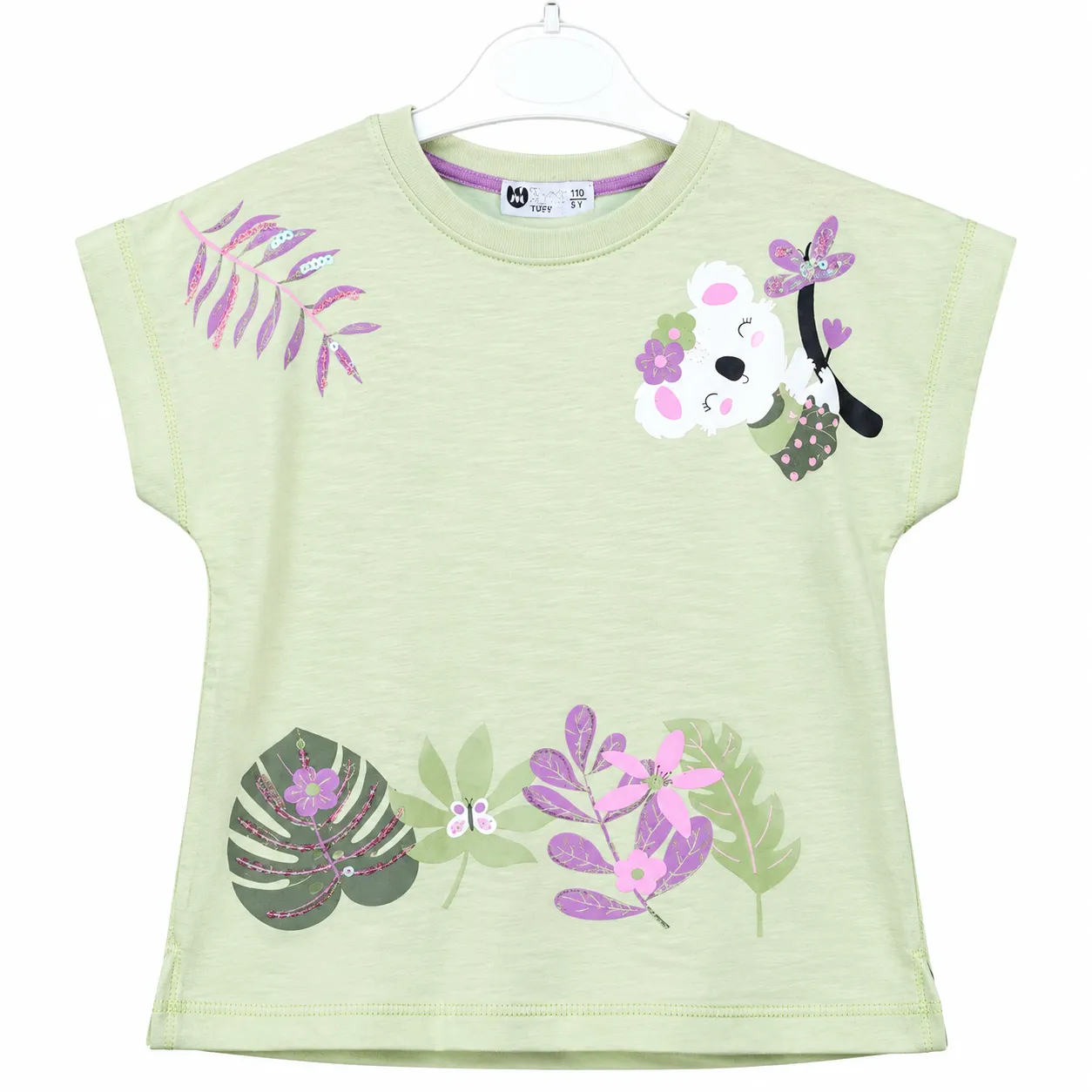 Tuffy Kids Girls Floral Bear T-Shirt – Short Sleeve – green color option