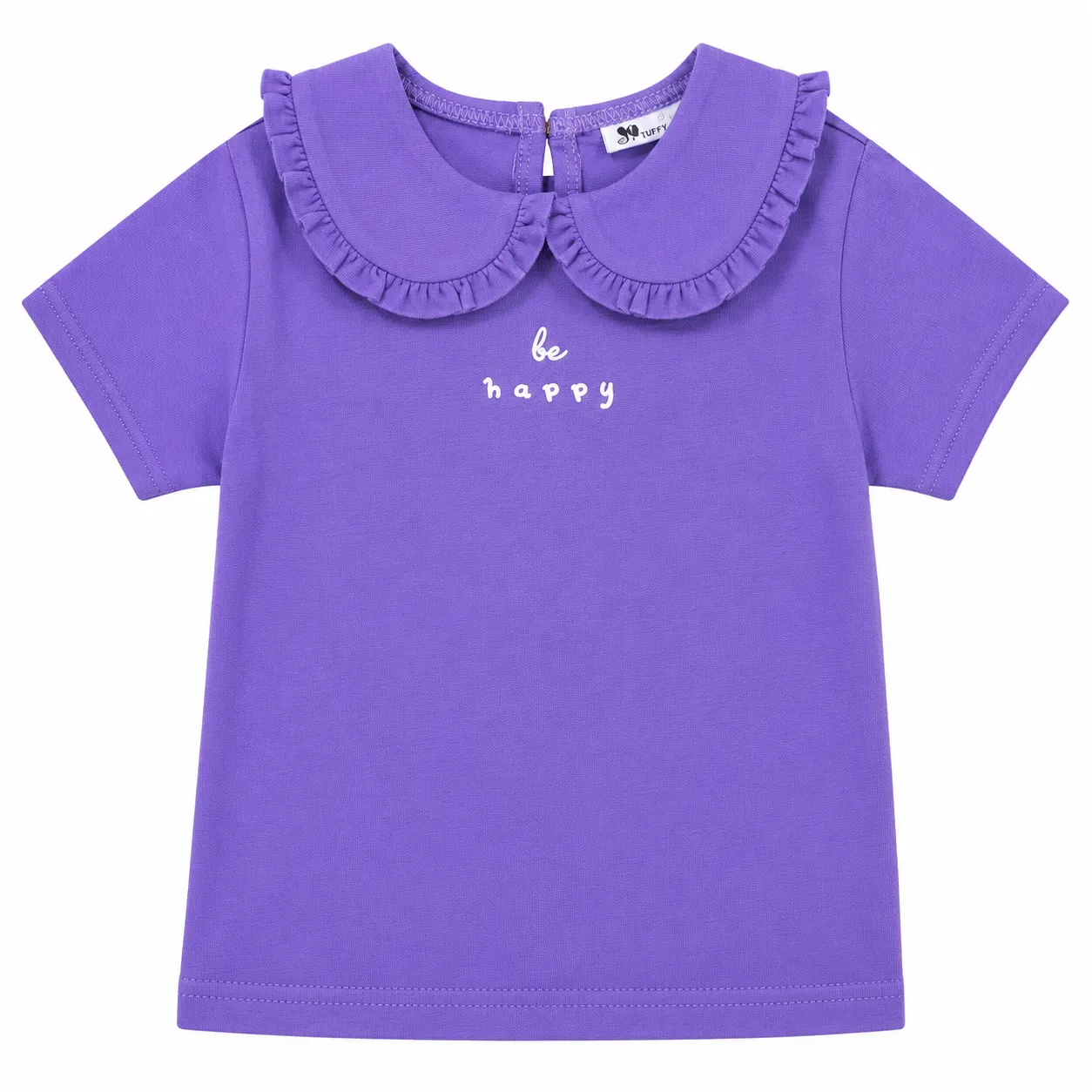 Tuffy Girls T-Shirt – Peter Pan Collar Design – Short Sleeve Cotton – Purple image 1