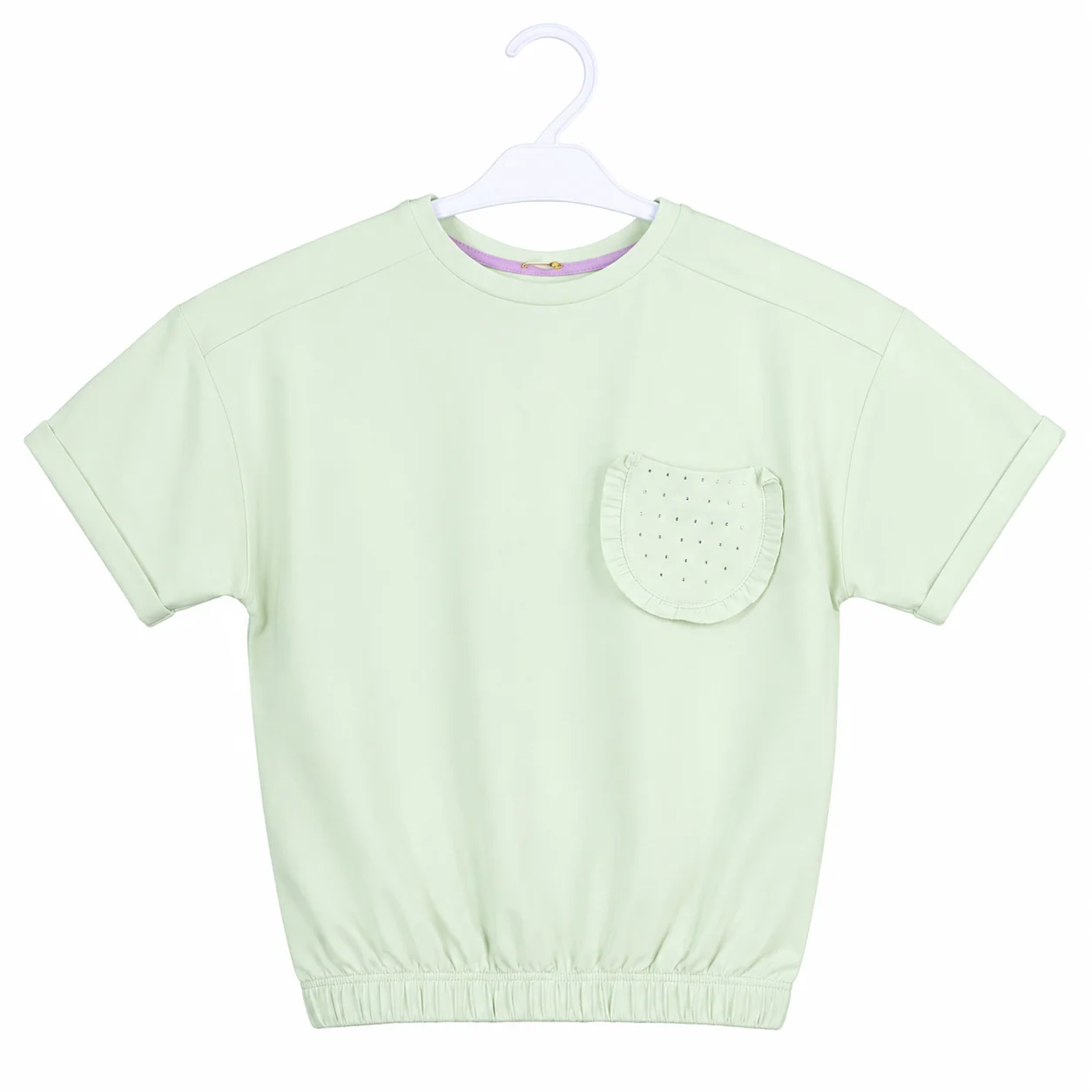 Tuffy Kids - Girls Short Sleeve T-Shirt - Decorative Pocket Design - Mint Green