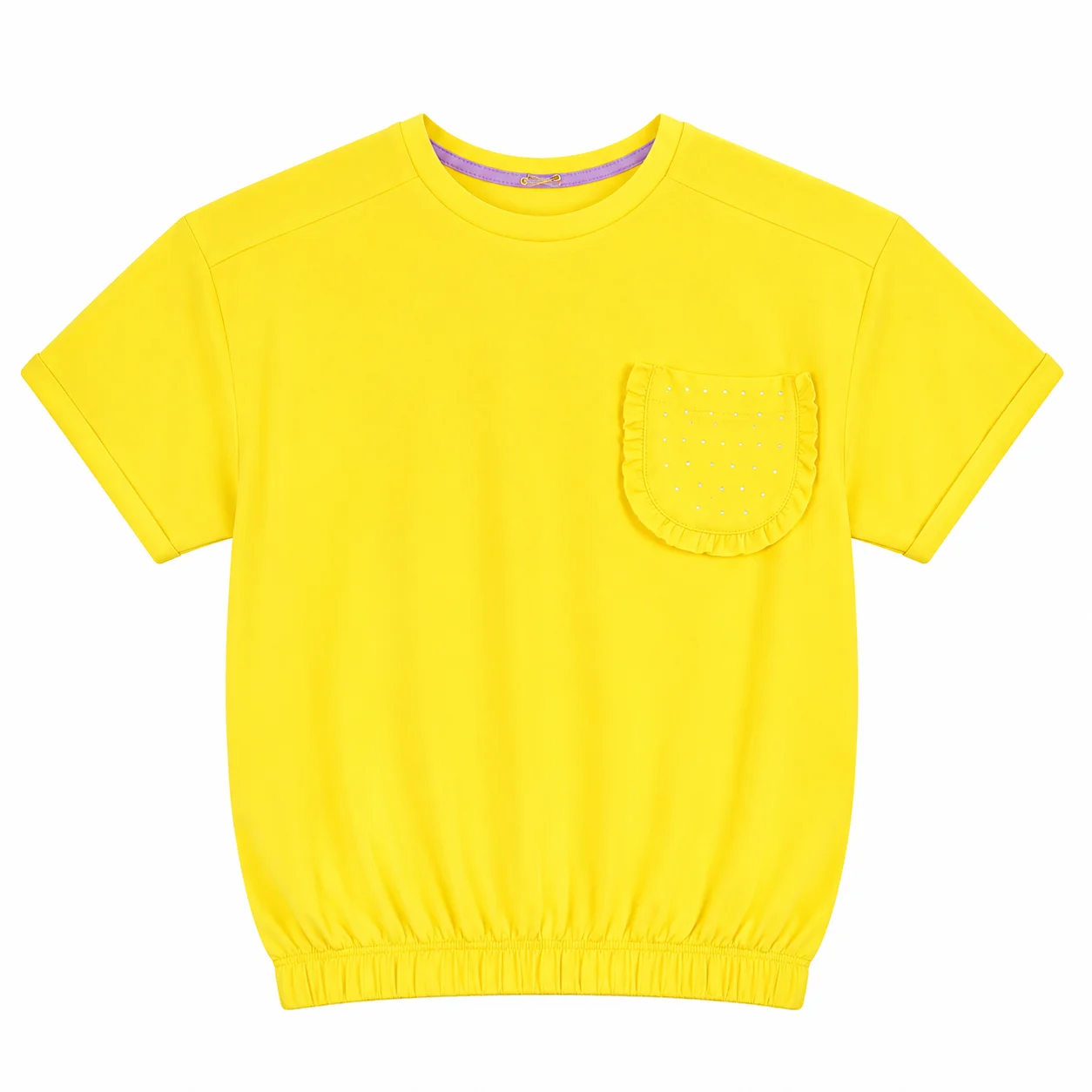 Tuffy Kids - Girls Short Sleeve T-Shirt - Decorative Pocket Design - Bright Yellow