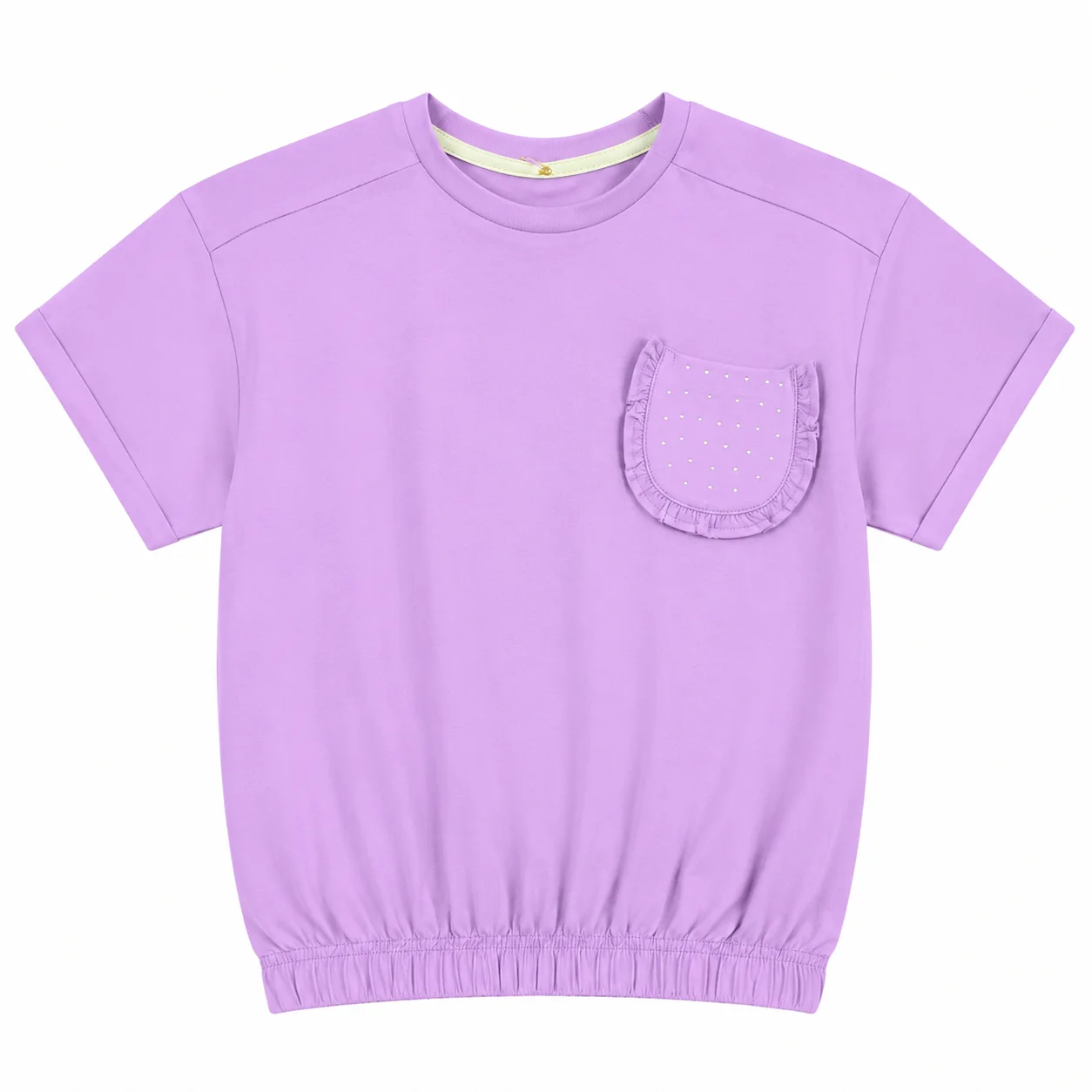 Tuffy Kids - Girls Short Sleeve T-Shirt - Decorative Pocket Design - Lavender color option