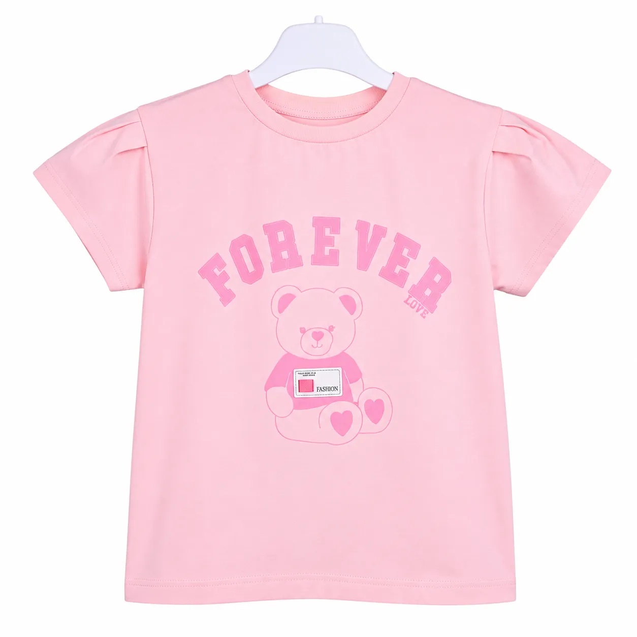 Tuffy Kids Girls T-Shirt – Forever Teddy Bear Print – Short Sleeve – pink color option