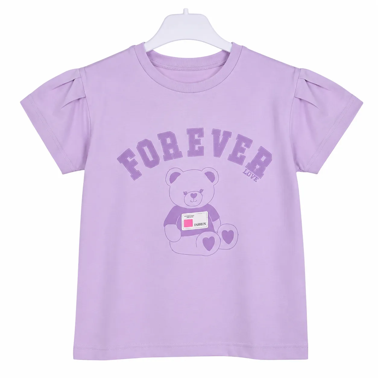 Tuffy Kids Girls T-Shirt – Forever Teddy Bear Print – Short Sleeve – lavender color option