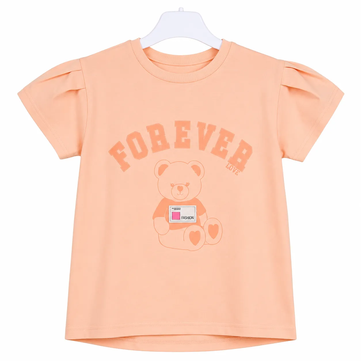 Tuffy Kids Girls T-Shirt – Forever Teddy Bear Print – Short Sleeve – orange