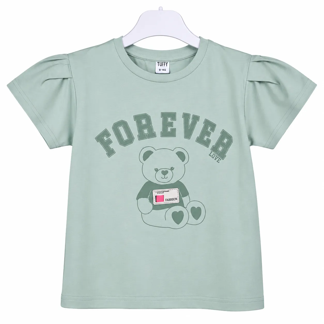 Tuffy Kids Girls T-Shirt – Forever Teddy Bear Print – Short Sleeve – green