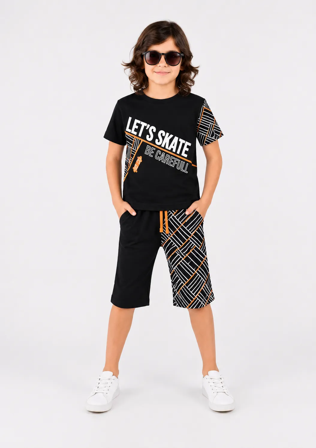 Tuffy Kids Skate Print T-Shirt & Shorts Set –black color option
