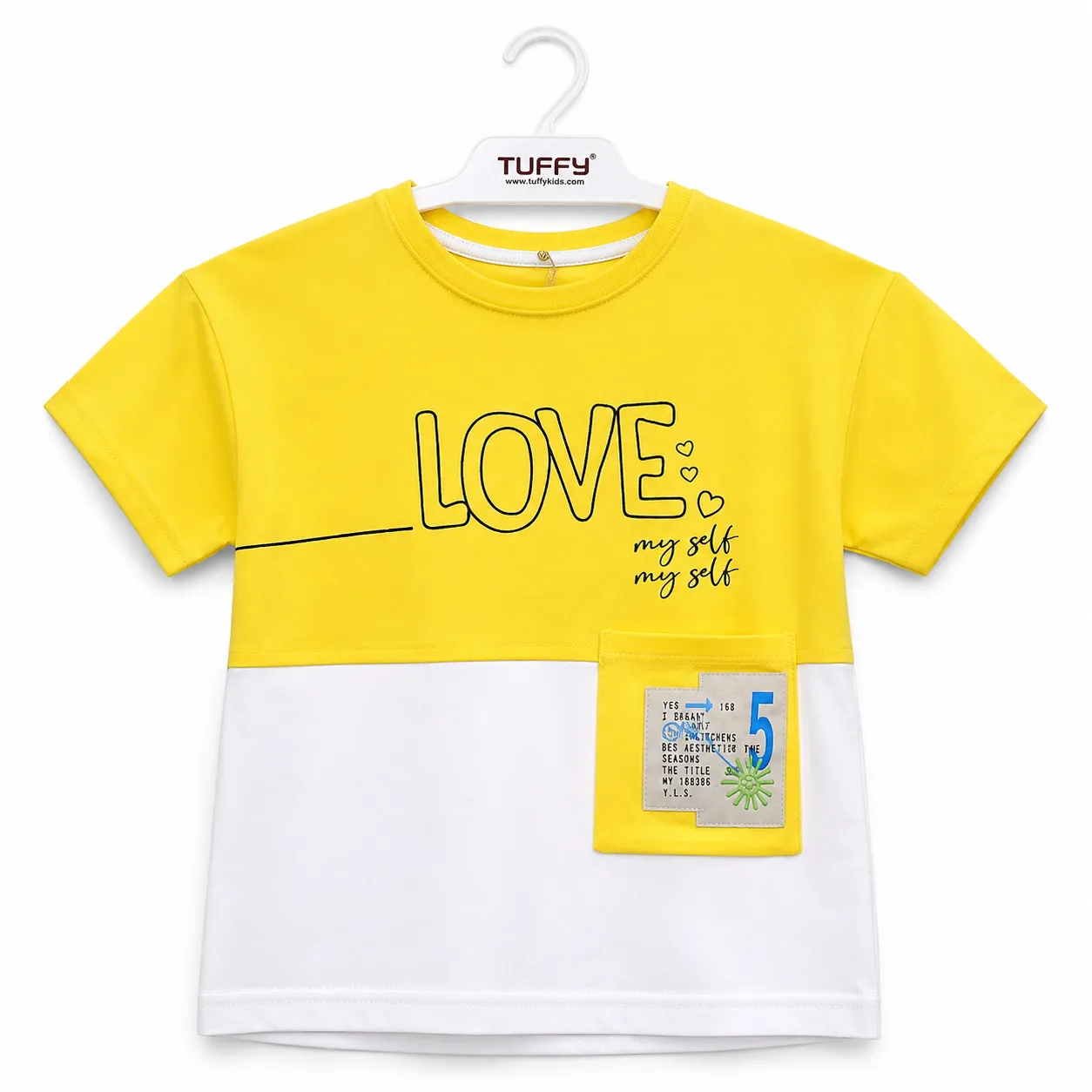 Tuffy Kids Color Block T-Shirt with Pocket Detail – Yellow & White