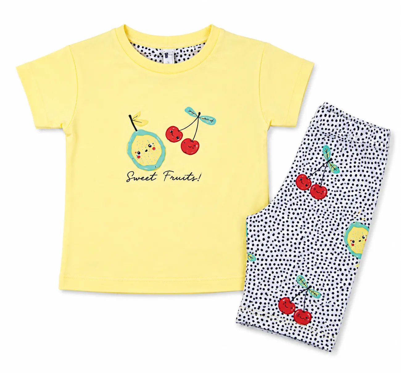 Tuffy Kids Girls T-Shirt & Leggings Set – Sweet Fruits Print – Yellow & White