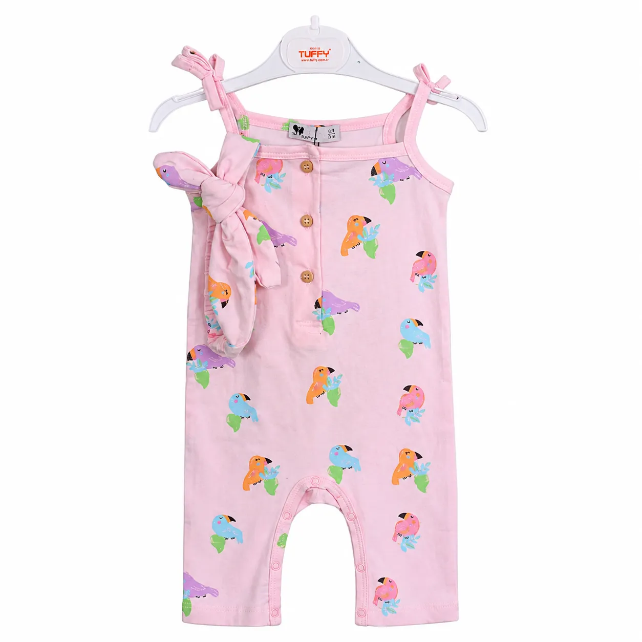 Tuffy Girl Romper – Printed Sleeveless Jumpsuit with Headband – Cotton Blend – pink