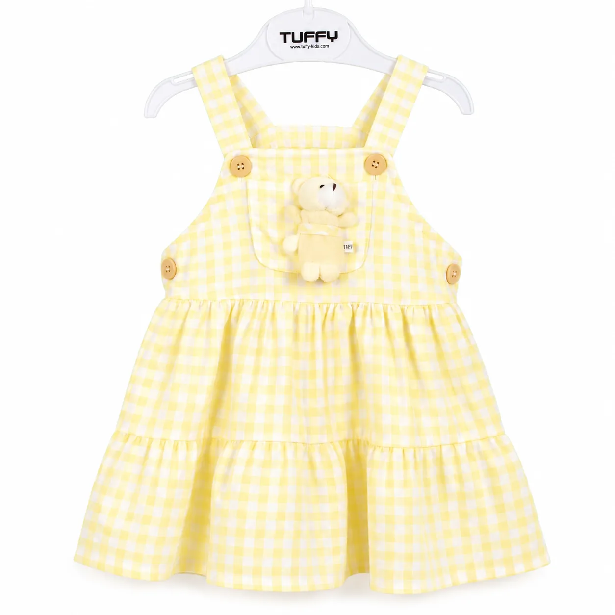 Tuffy Girl Dress – Teddy Bear Pocket Design – Sleeveless Cotton Blend – yellow