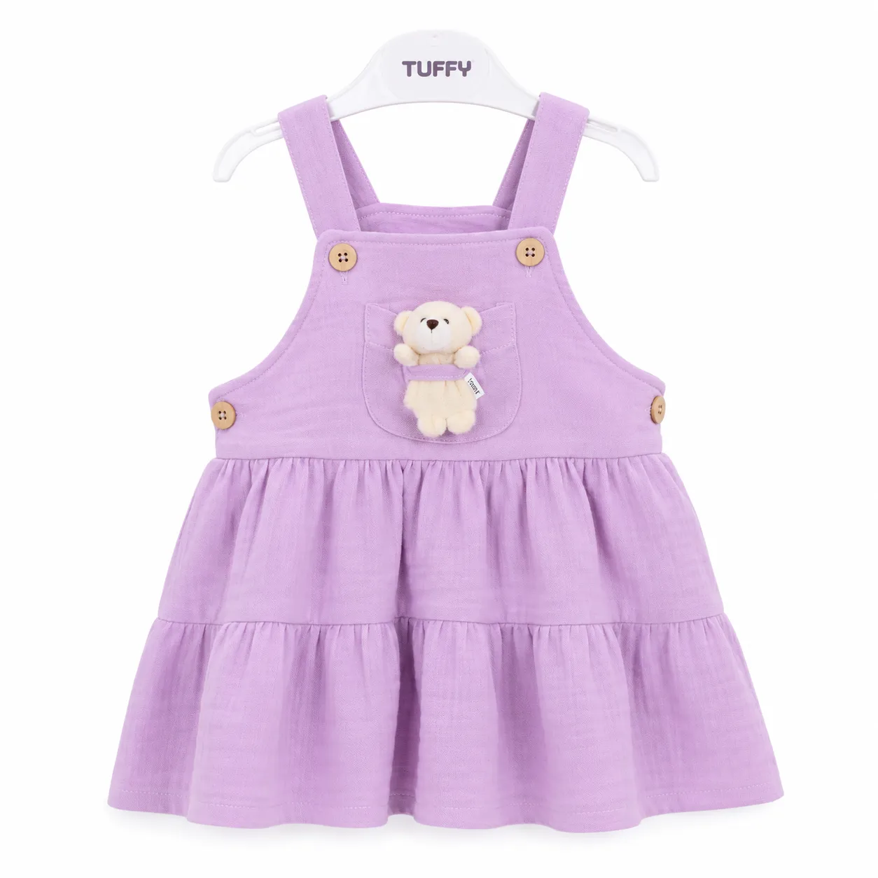 Tuffy Girl Dress – Teddy Bear Pocket Design – Sleeveless Cotton Blend – Lavender