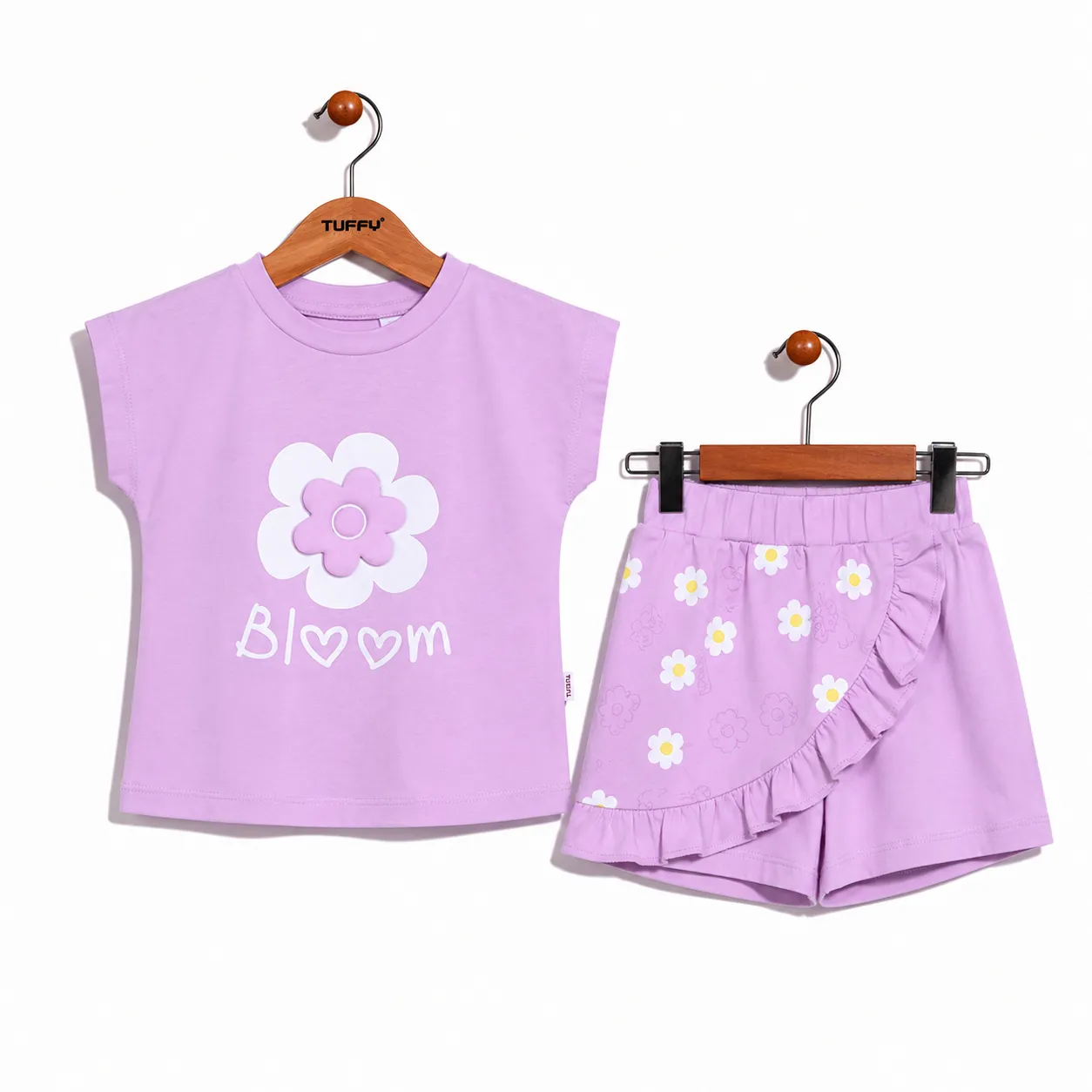 Tuffy Girls Bloom T-Shirt & Shorts Set - Floral Print - purple