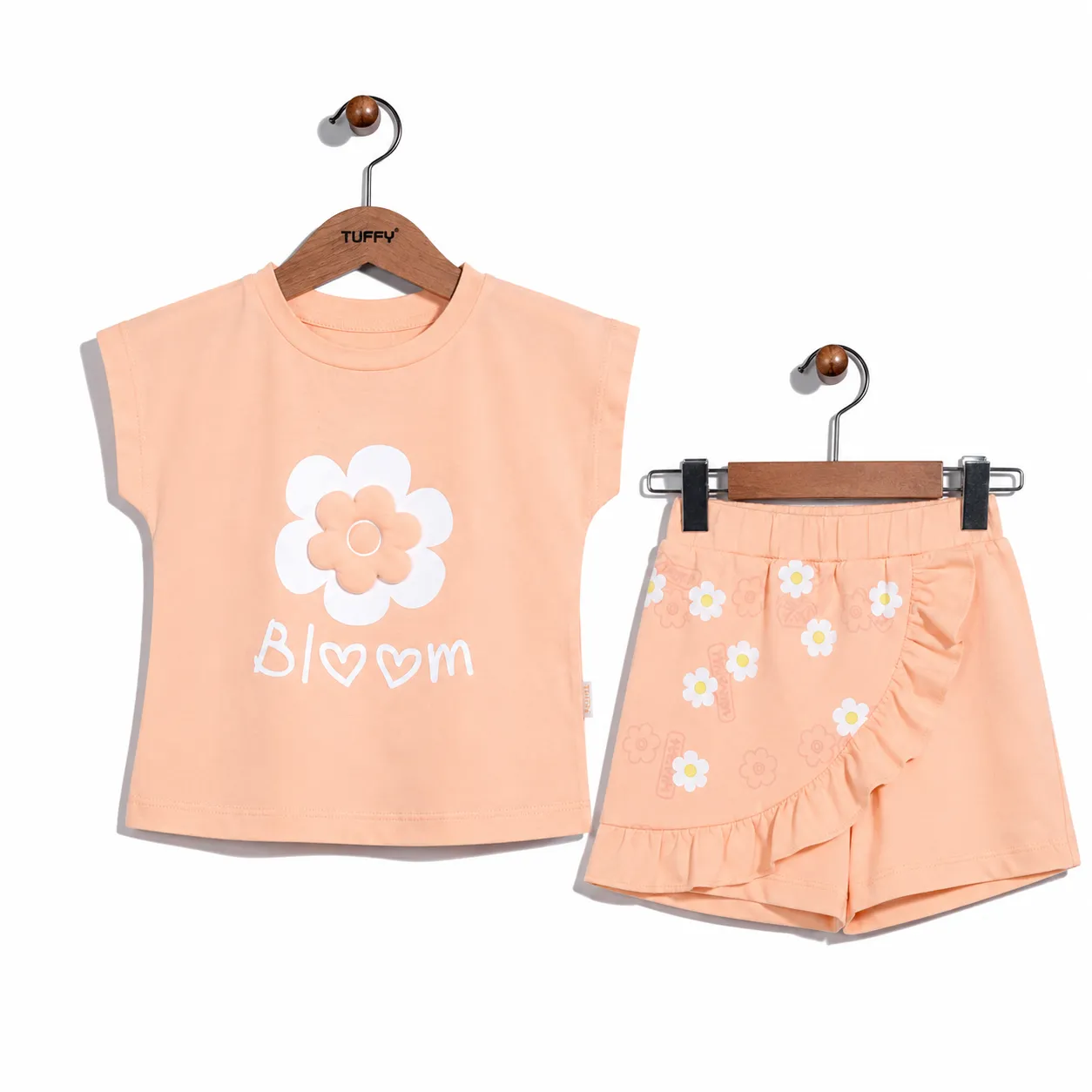 Tuffy Girls Bloom T-Shirt & Shorts Set - Floral Print - orange color option