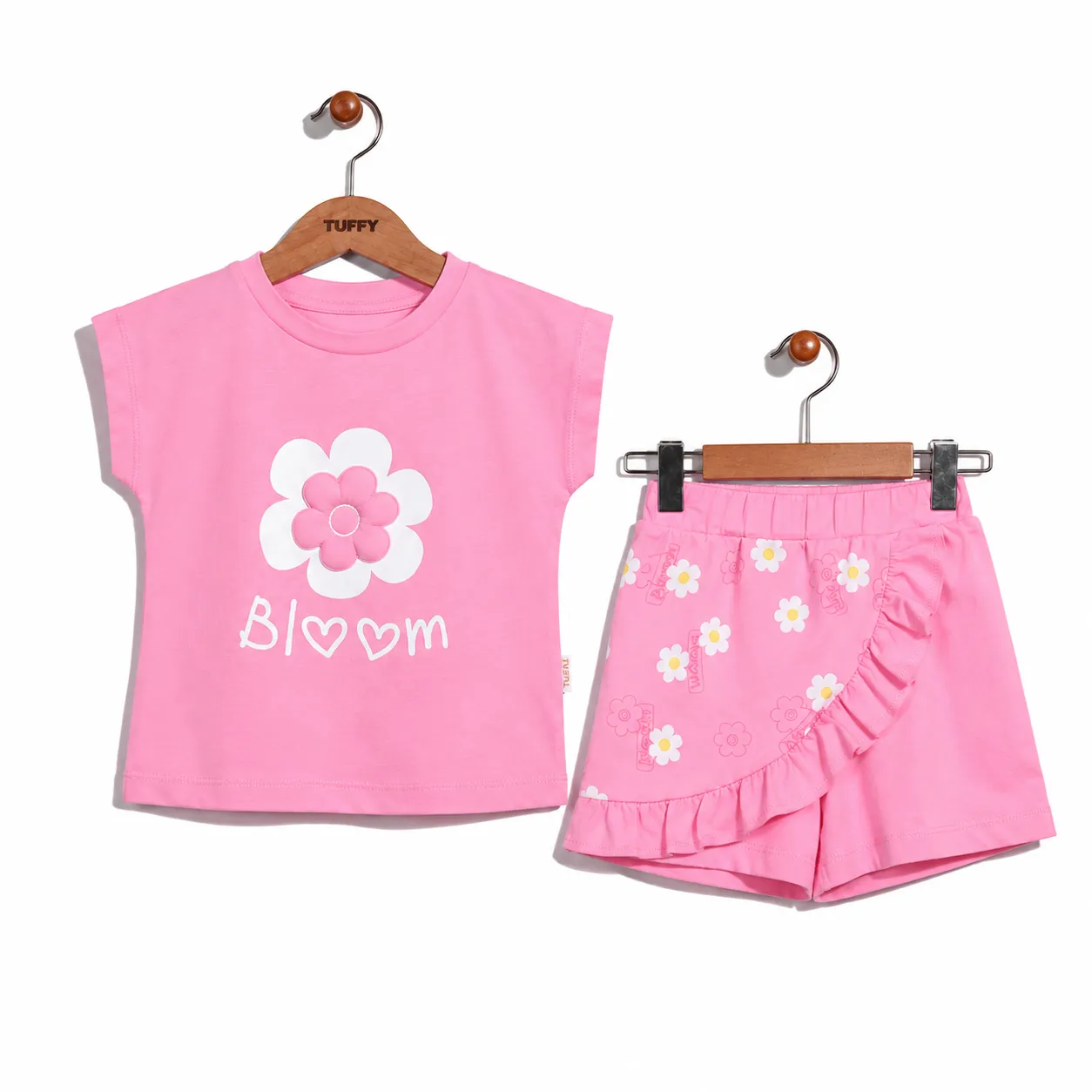 Tuffy Girls Bloom T-Shirt & Shorts Set - Floral Print - pink color option
