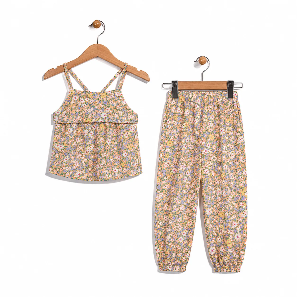 Tuffy - Girls Floral Sleeveless Top & Pants Set - yellow color option