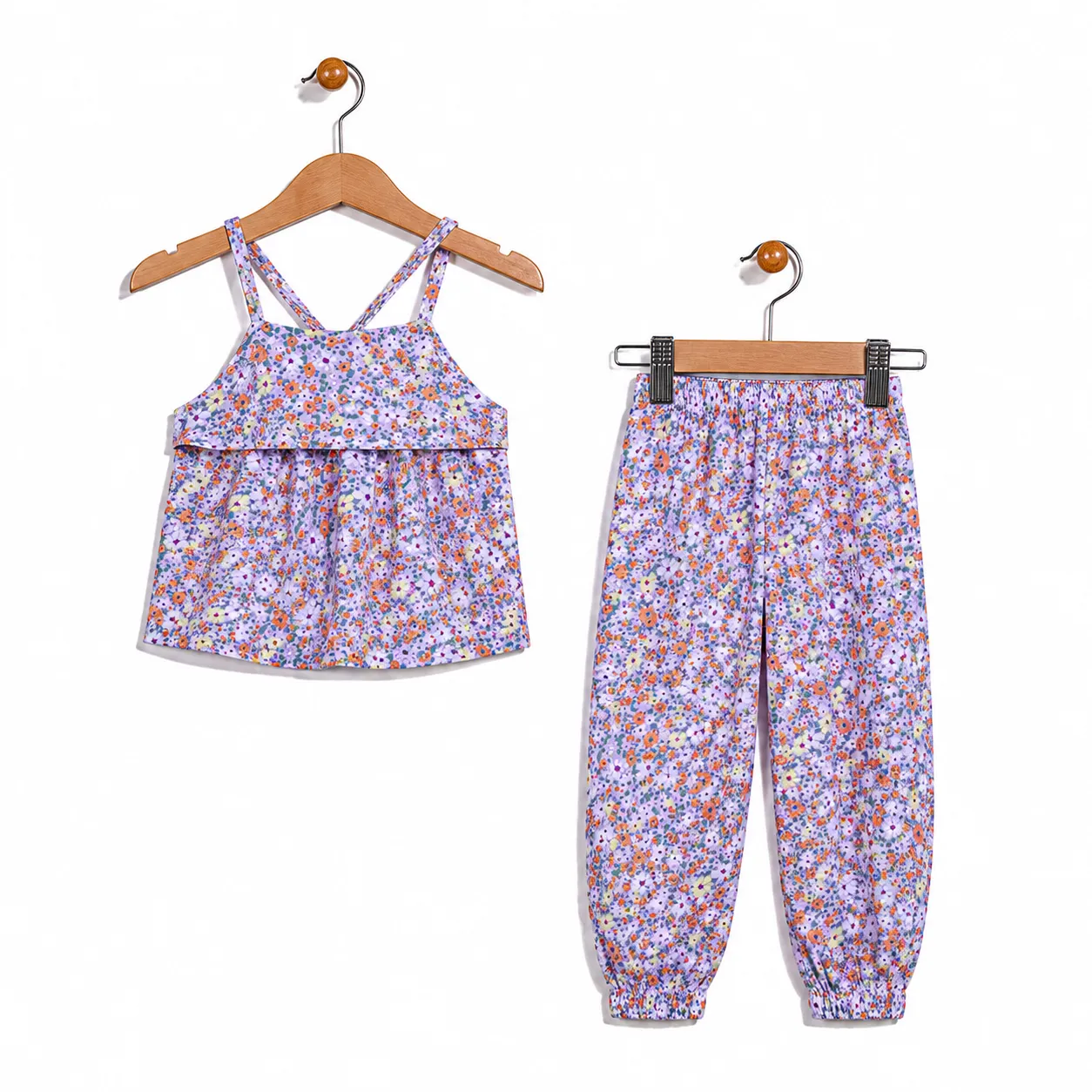 Tuffy - Girls Floral Sleeveless Top & Pants Set -purple