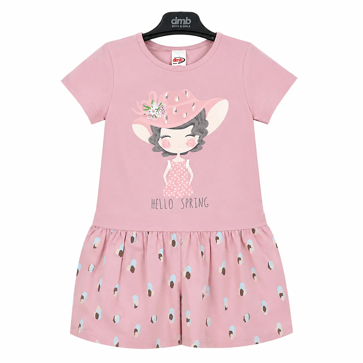 DMB Girls Short Sleeve Dress – Cartoon Print – pink color option