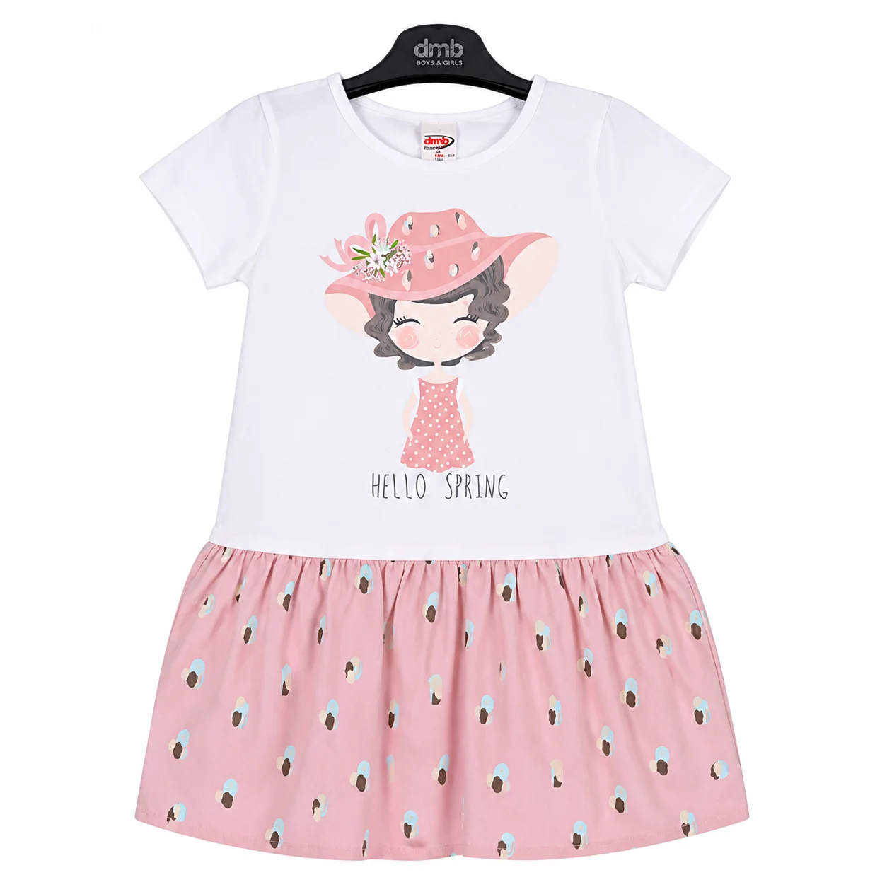 DMB Girls Short Sleeve Dress – Cartoon Print – white