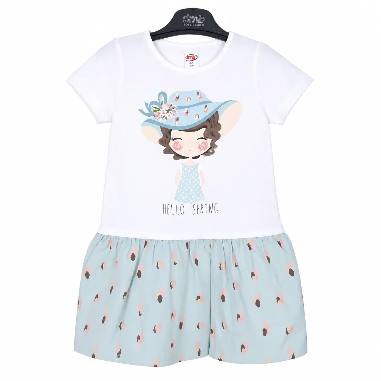 DMB Girls Short Sleeve Dress – Cartoon Print – white color option