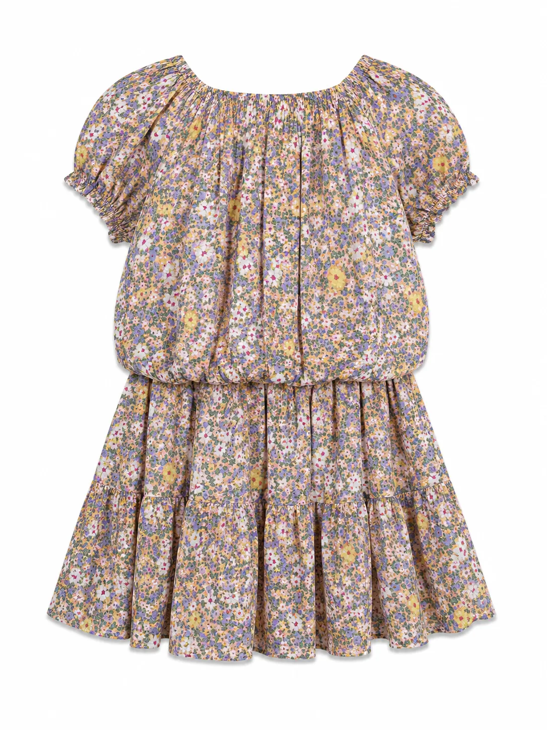 Tuffy Kids – Girls Floral Top & Skirt Set – Puff Sleeve – All-Over Flower Print color option