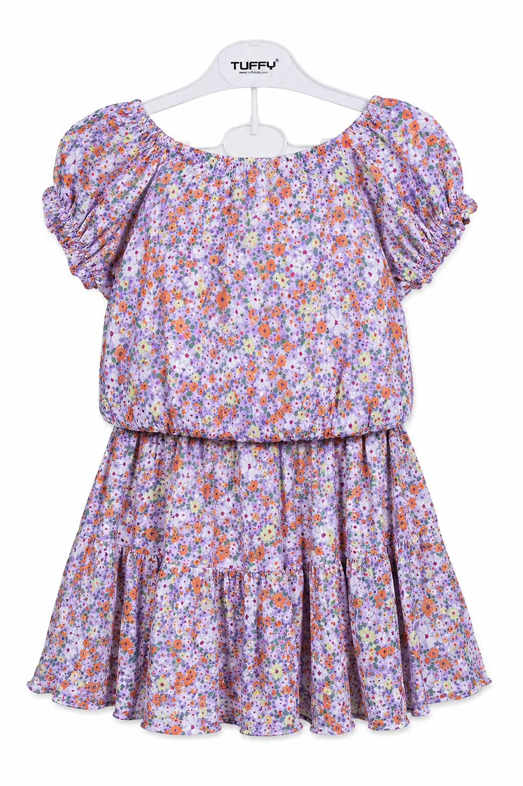 Tuffy Kids – Girls Floral Top & Skirt Set – Puff Sleeve – All-Over Flower Print color option