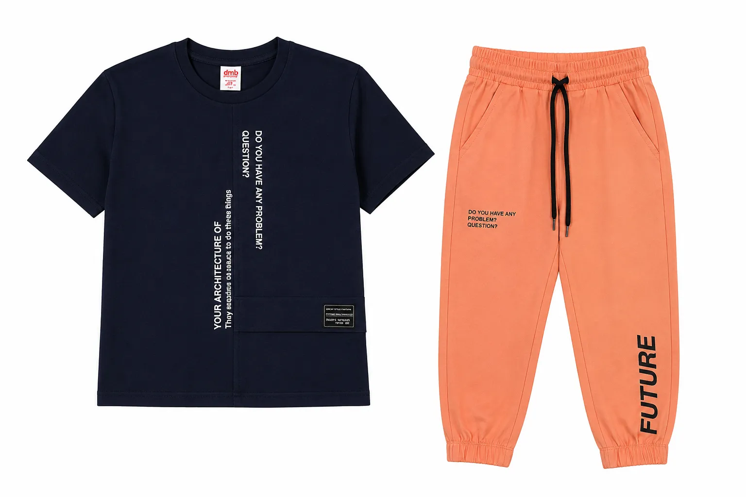 DMB Boys 2-Piece Casual T-Shirt & Jogger Pants Set – Short Sleeve – black& orange