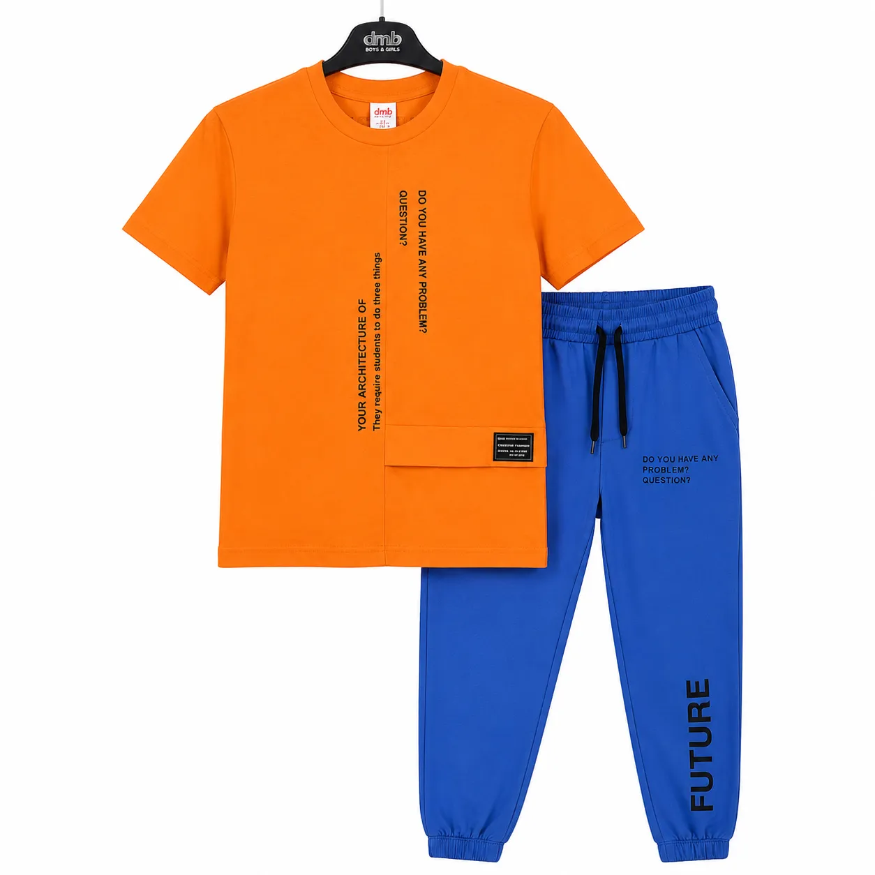 DMB Boys 2-Piece Casual T-Shirt & Jogger Pants Set – Short Sleeve – Orange& Blue color option