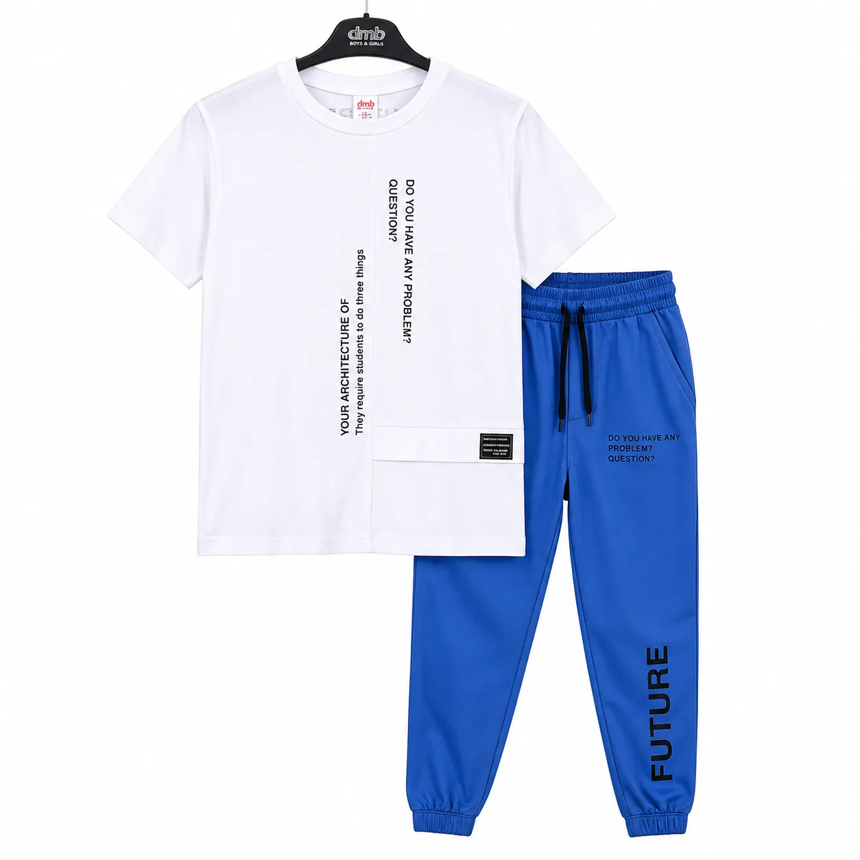 DMB Boys 2-Piece Casual T-Shirt & Jogger Pants Set – Short Sleeve – White & Blue color option