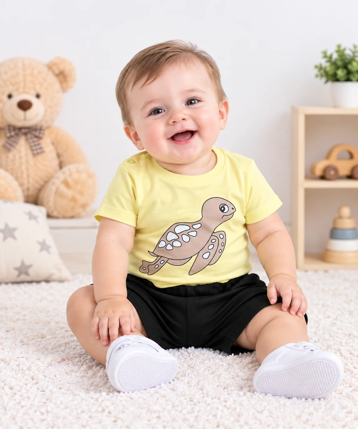 Kidex’s Baby Boys 2-Piece Turtle Print T-Shirt & Shorts Set – Yellow & Black