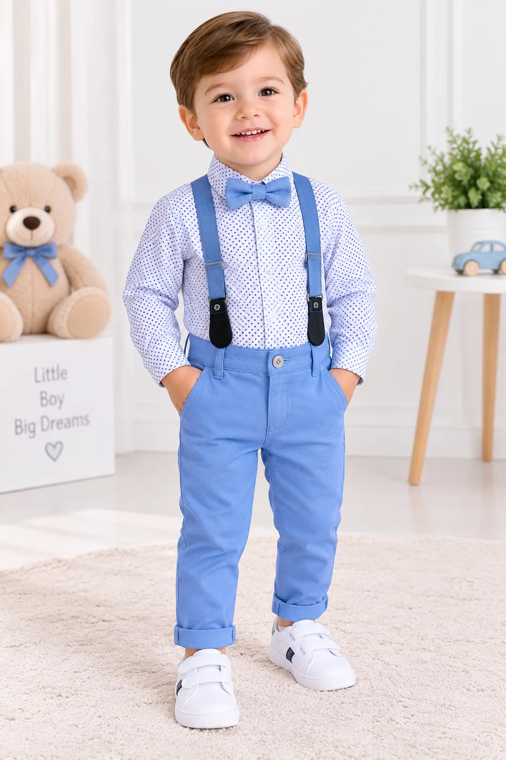 Kidex's Boys Long-Sleeve Shirt with Suspenders, Bow Tie & Pants Set –  Light Blue color option