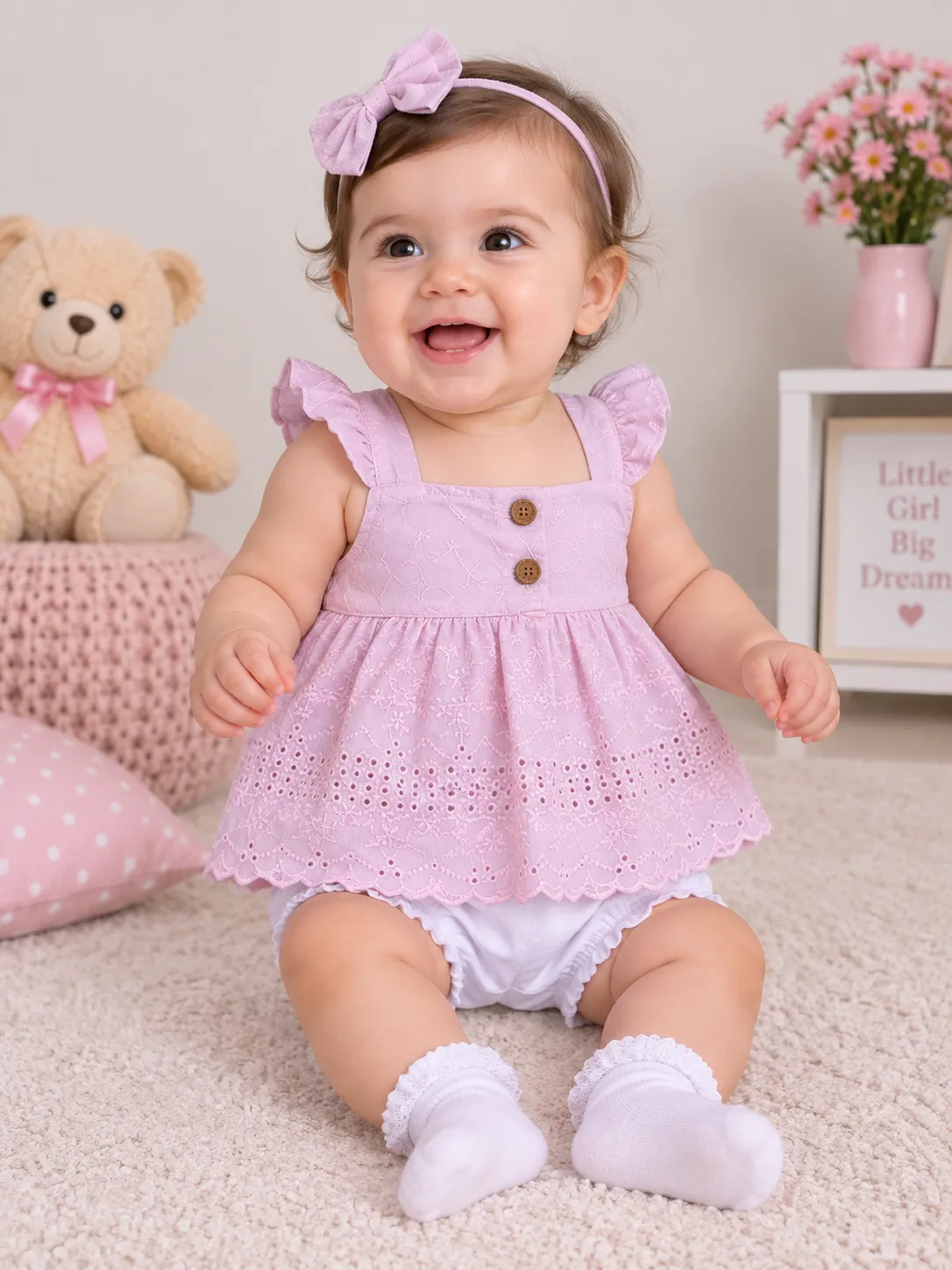 Kidex’s Baby Girls Lace dress& Bloomers Set – pink& White color option
