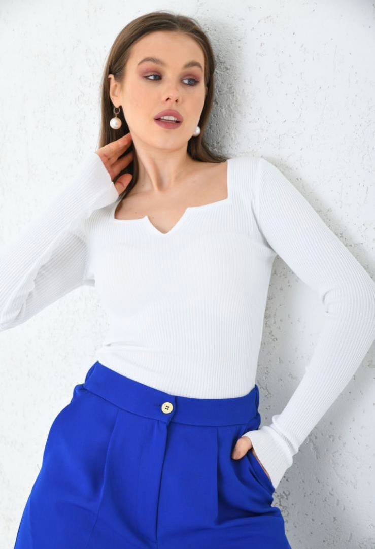 Women's Square Neck Notch V Neck long Sleeve Bodysuit Tops