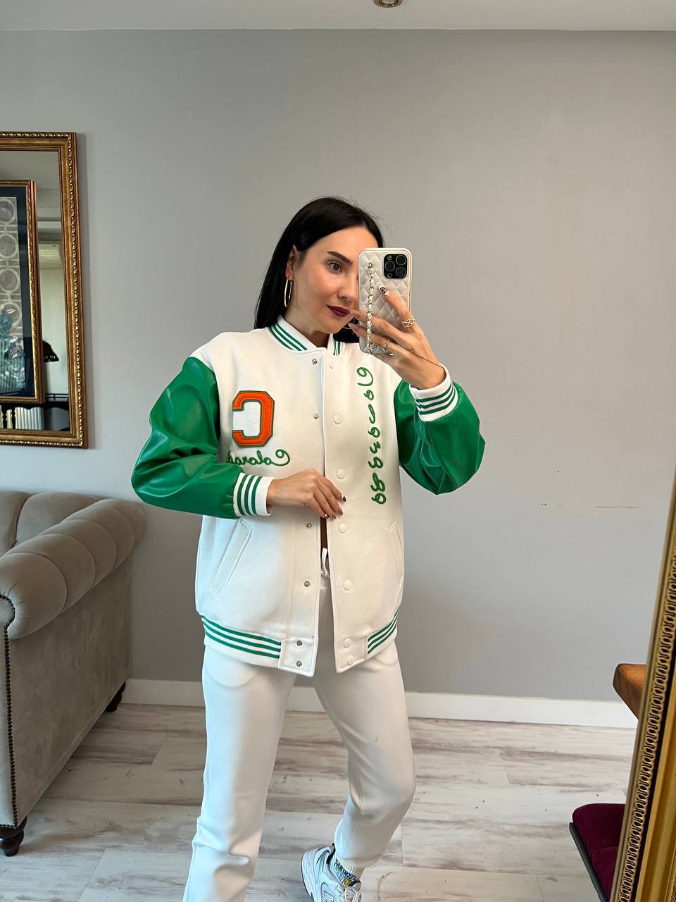 Women jacket with Leather sleeve